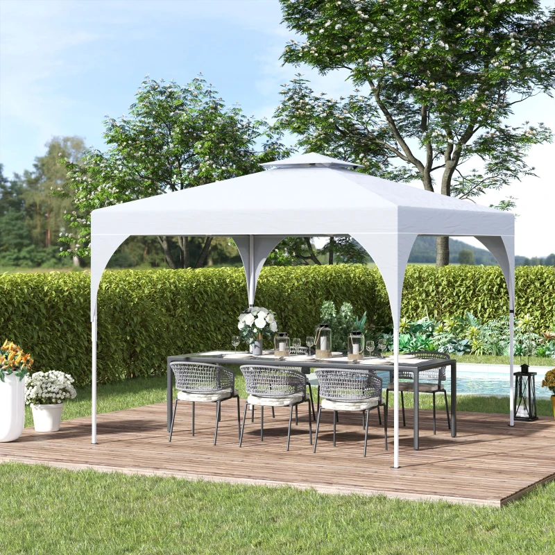 10' x 10' Easy Pop-Up Canopy Party Tent  Canopy Shelter with 2-tier Roof - White