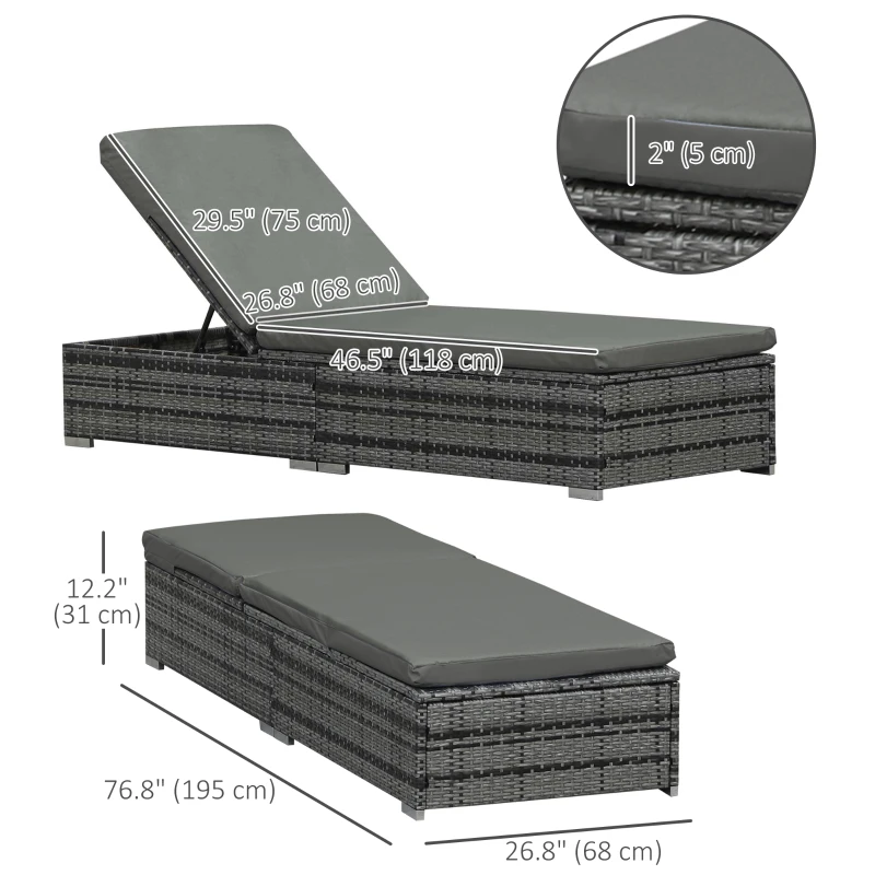 Outsunny Wicker Outdoor Lounge Chair, Patio Lounge Chair with 5-Level Adjustable Backrest & Cushion for Poolside, Mixed Grey