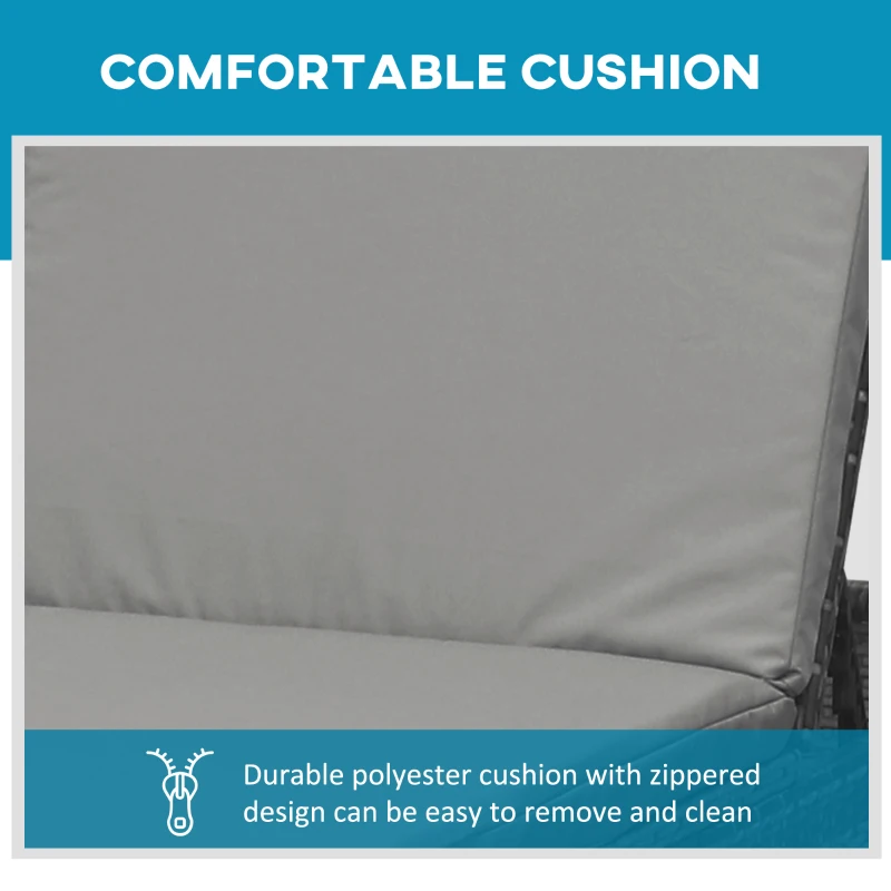 Outsunny Wicker Outdoor Lounge Chair, Patio Lounge Chair with 5-Level Adjustable Backrest & Cushion for Poolside, Mixed Grey