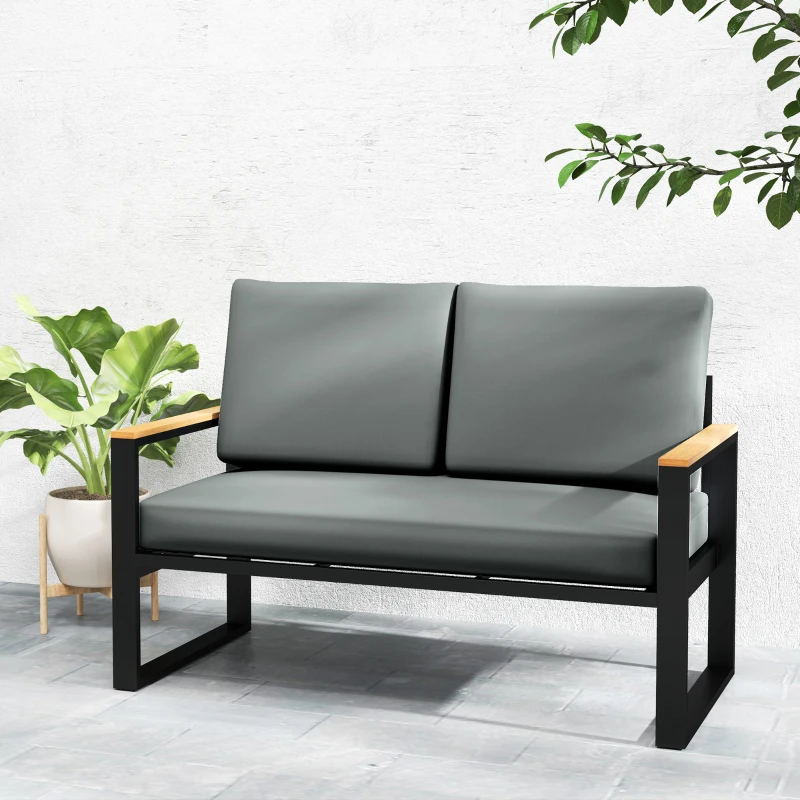 Outsunny 2 Seater 5" Thick Outdoor Seat Cushions with 7" Backrest, Loveseat Outdoor Furniture Cushions, Fade-Resistant Replacement Patio Cushions for Indoor Outdoor, Light Grey