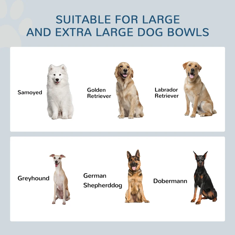 PawHut Elevated Dog Bowls with Slow Feeder Mat, Storage Cabinet, 3 Stainless Steel Bowls for Large & Extra Large Dogs, White