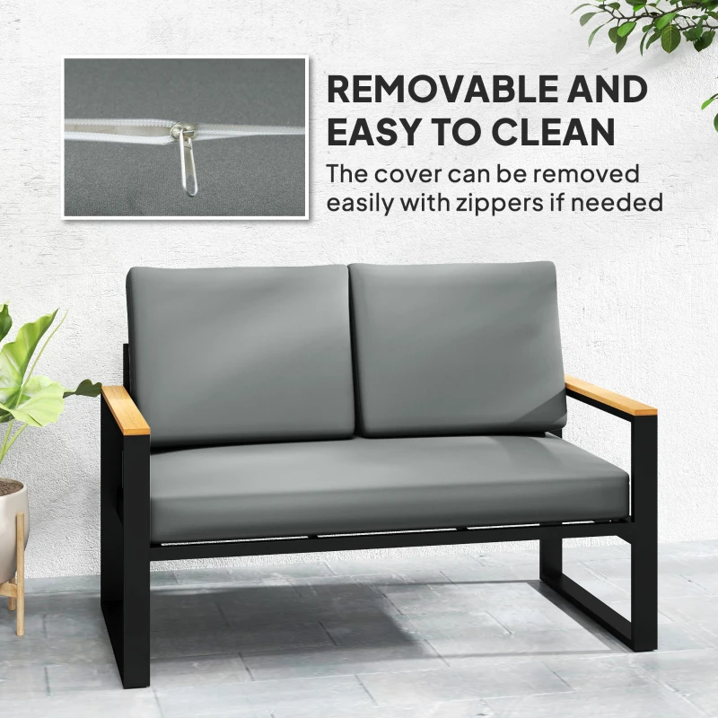 Outsunny 2 Seater 5" Thick Outdoor Seat Cushions with 7" Backrest, Loveseat Outdoor Furniture Cushions, Fade-Resistant Replacement Patio Cushions for Indoor Outdoor, Light Grey