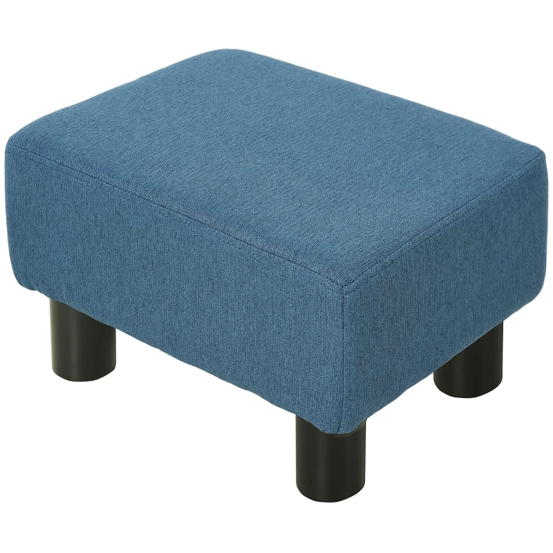 HOMCOM Ottoman Foot Rest, Small Foot Stool with Linen Fabric Upholstery and Plastic Legs, Cube Ottoman for Living Room, Blue