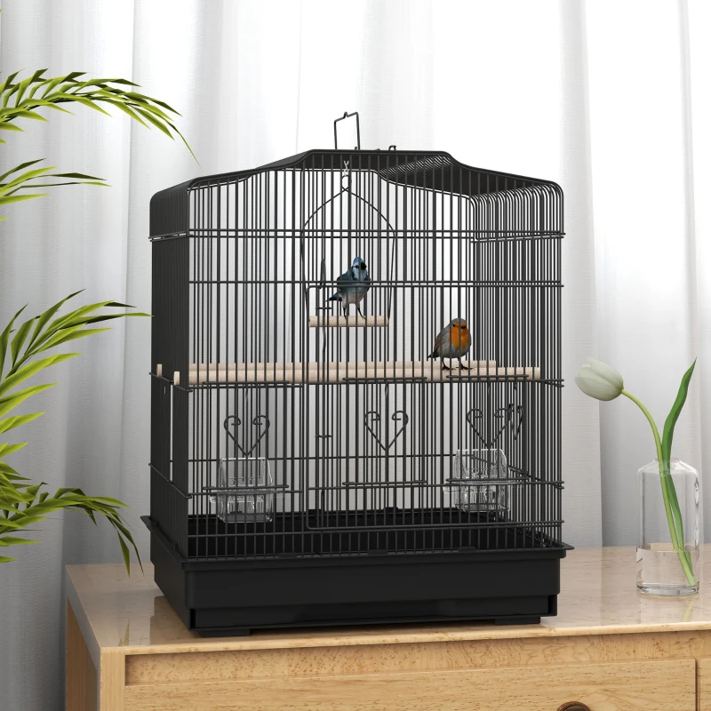 PawHut 23" Bird Cage, Finches Canaries, Parrot Cage with Doors Perches, 2 Feeder Pet Supplies, Black