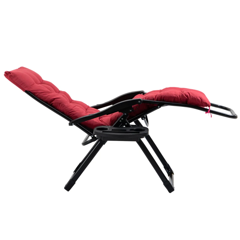 Outsunny Padded Zero Gravity Chair, Folding Recliner Chair with Cup Holder Cushion, Red