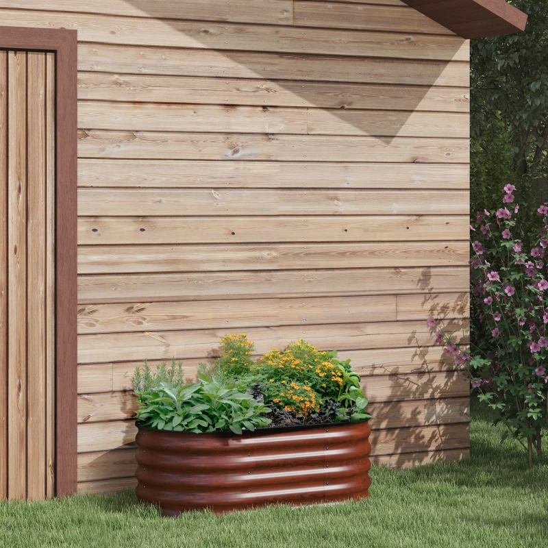 Outsunny 3.4' x 2' x 1.4' Galvanized Raised Garden Bed Kit, Metal Planter Box with Safety Edging, Brown