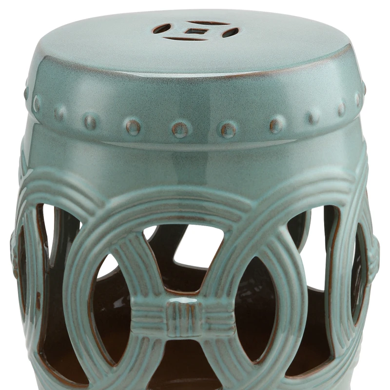 Outsunny 14" x 17" Ceramic Garden Stool with Double-Coin Knotted Ring Design & Strong Glazed Material, Decorative End Table, Home Collection, Antique Blue