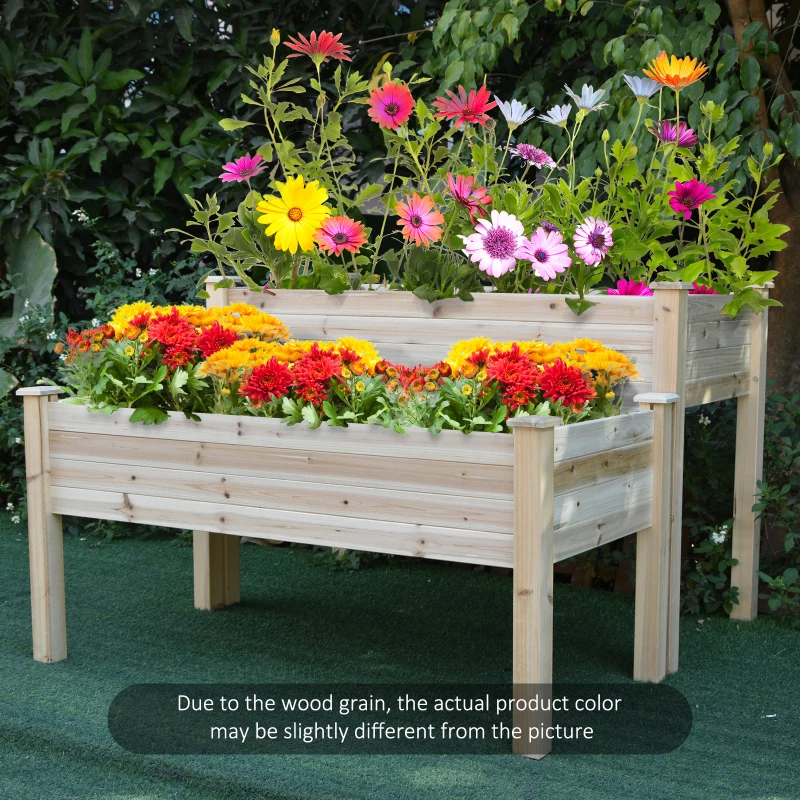 Outsunny Two-Tier Wooden Elevated Garden Bed with Legs, Large Capacity 45x45 Outdoor Planter for Vegetables, Flowers, and Herbs, Ideal for Gardeners, Natural