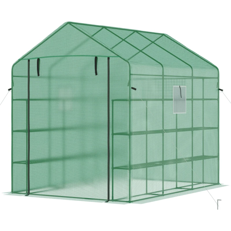 Outsunny 8' x 6' x 7' Temporary Greenhouse for Growing Flowers with Mesh Door & Windows Green