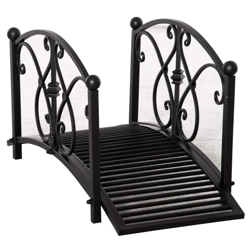 Outsunny Garden Bridge 3.3FT, Decorative Classic Backyard Pond Bridge with Safety Railings Black