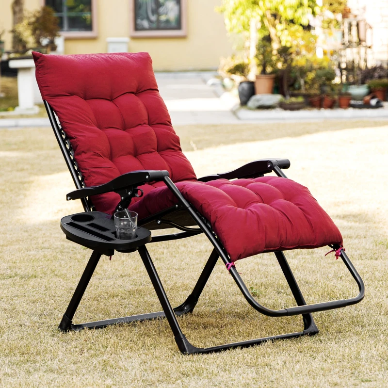 Outsunny Padded Zero Gravity Chair, Folding Recliner Chair with Cup Holder Cushion, Red