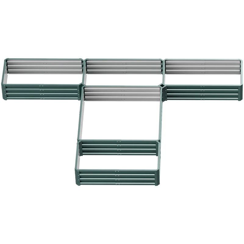 Outsunny Steel Raised Garden Bed, Set of 5 Large Box Planters for Outdoor Plants Vegetables Flowers Herbs, 8x8x1ft, Green