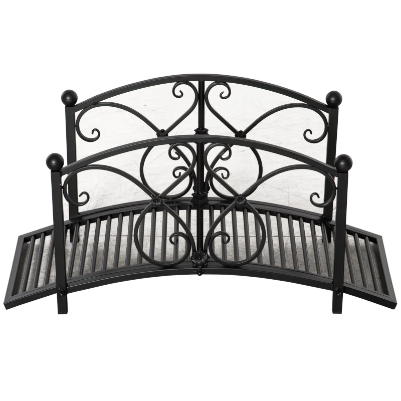 Outsunny Garden Bridge 3.3FT, Decorative Classic Backyard Pond Bridge with Safety Railings Black