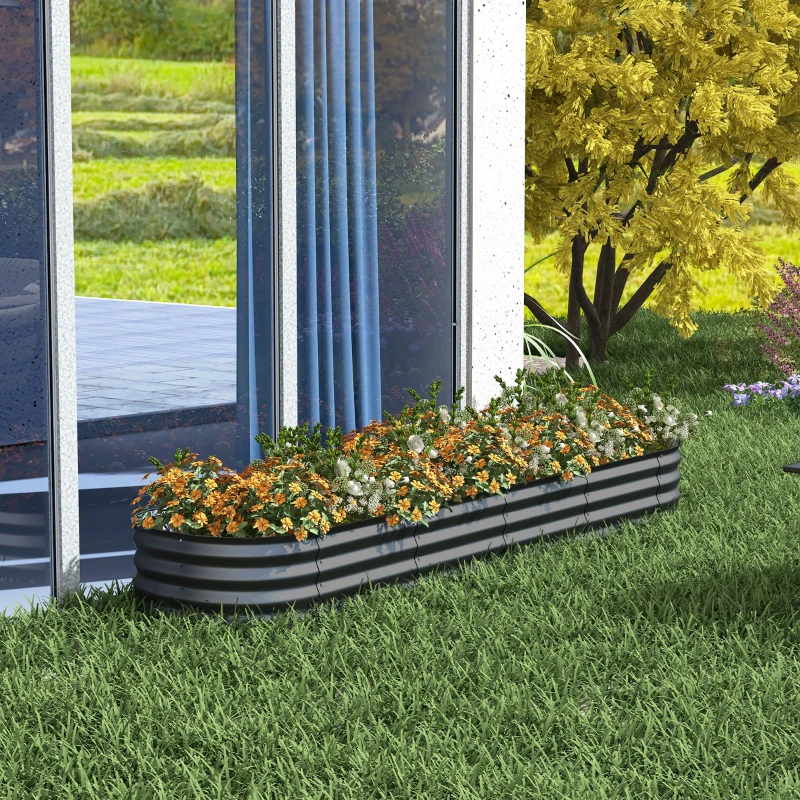Outsunny 7.9' x 2' x 1' Galvanized Raised Garden Bed Kit, Metal Planter Box with Safety Edging, Dark Gray
