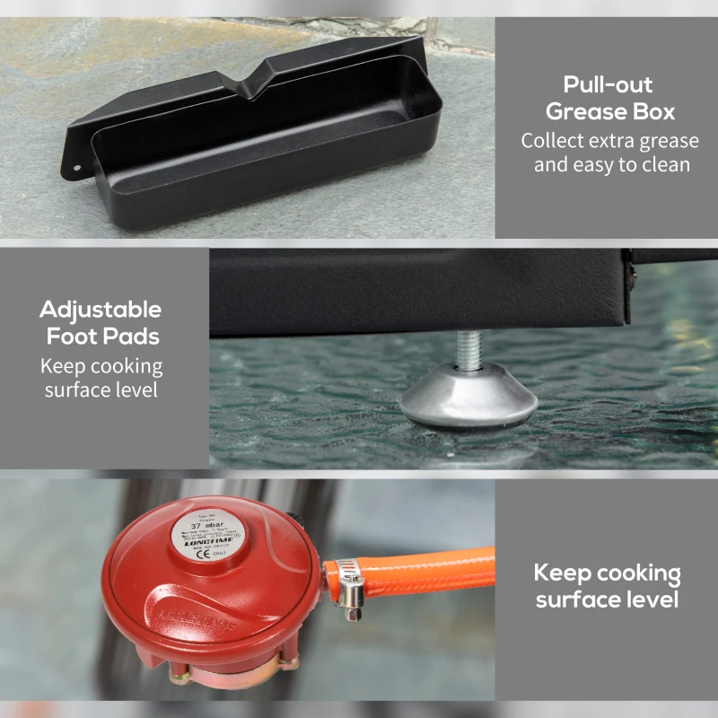 Outsunny 3 Burner Liquefied Gas Grill, Portable Tabletop BBQ Grill, for Camping, Picnic, Silver