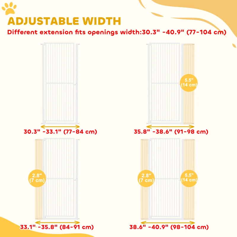 PawHut 59" Extra Tall Cat Gate, 30"-41" Pet Gate with 2.8" and 5.5" Extensions, for Doorway, Hallway, Stairway, White