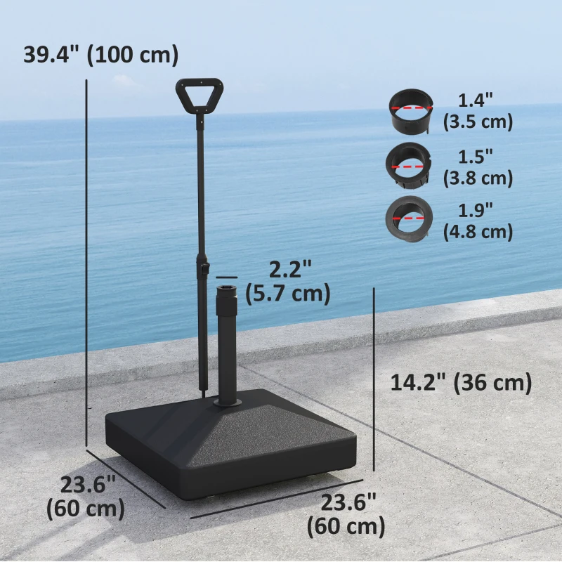 Outsunny Square Plastic Patio Umbrella Base with Adjustable Wheels, Handle, Outdoor Patio Umbrella Stand, Filled Up to 121lb with Stand, 99lb with Water for Garden Poolside, Black