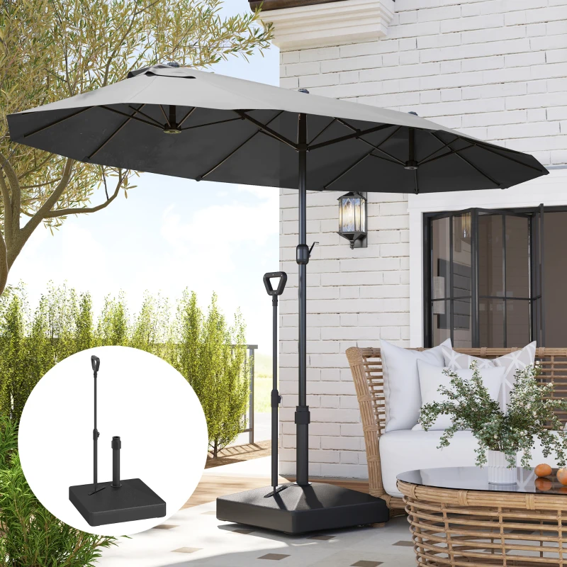 Outsunny Square Plastic Patio Umbrella Base with Adjustable Wheels, Handle, Outdoor Patio Umbrella Stand, Filled Up to 121lb with Stand, 99lb with Water for Garden Poolside, Black