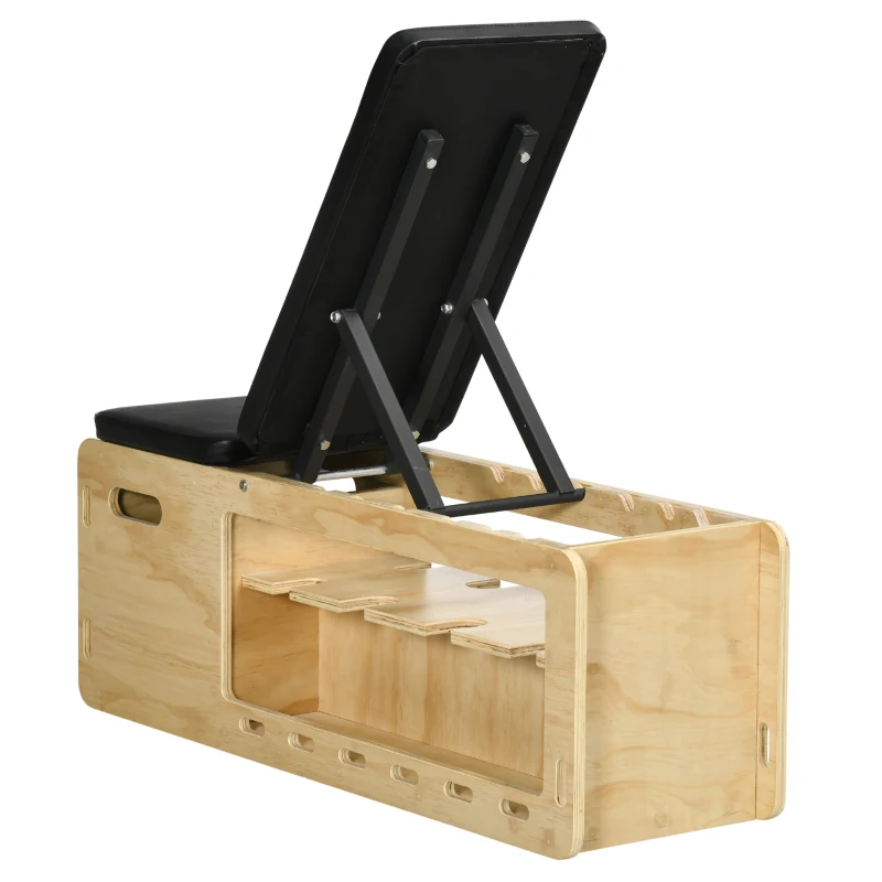 Soozier Wooden Workout Bench with Dumbbell Rack and Resistance Bands, Adjustable Incline Weight Bench for Home Gym(m-12)