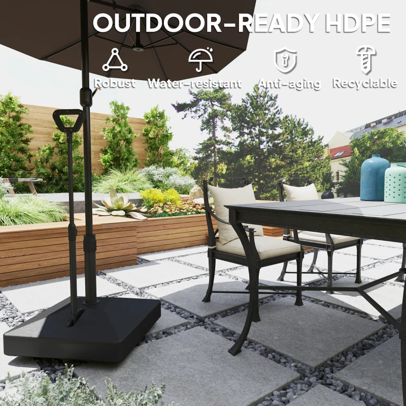 Outsunny Square Plastic Patio Umbrella Base with Adjustable Wheels, Handle, Outdoor Patio Umbrella Stand, Filled Up to 121lb with Stand, 99lb with Water for Garden Poolside, Black