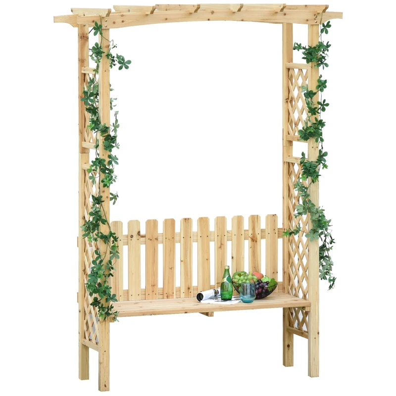 Outsunny Outdoor Garden Bench Arch Pergola with Natural Fir Wood Build, Protective Varnish, & 2 Person Ergonomic Bench