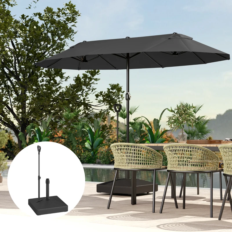 Outsunny Square Plastic Patio Umbrella Base with Adjustable Wheels, Handle, Outdoor Patio Umbrella Stand, Filled Up to 121lb with Stand, 99lb with Water for Garden Poolside, Black