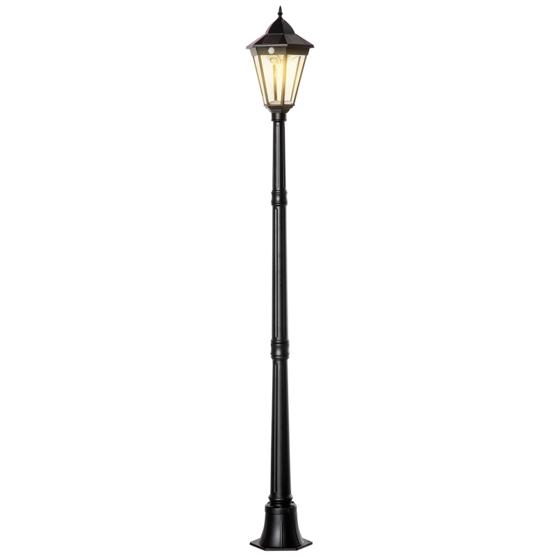Outsunny 76.5" Solar Lamp Post Light, Dusk to Dawn Vintage Style Street Light, Aluminum Solar Powdered Lamp, PIR Motion Sensor for Garden, Lawn, Pathway, Driveway, Black