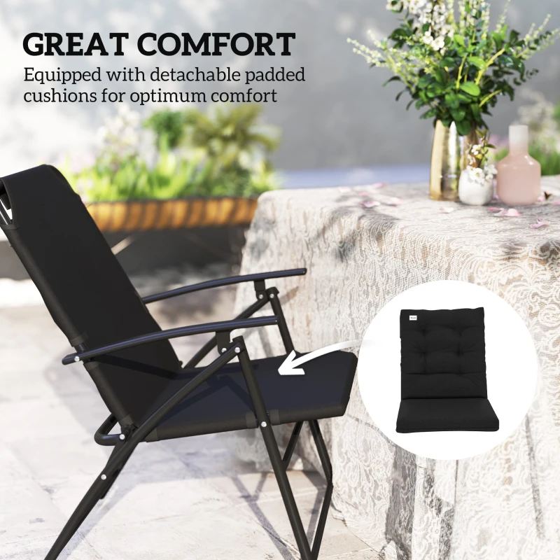 Outsunny Set of 2 Outdoor Folding Chairs with Adjustable Backrest, Padded Camping Chairs for Outdoor Events, Black