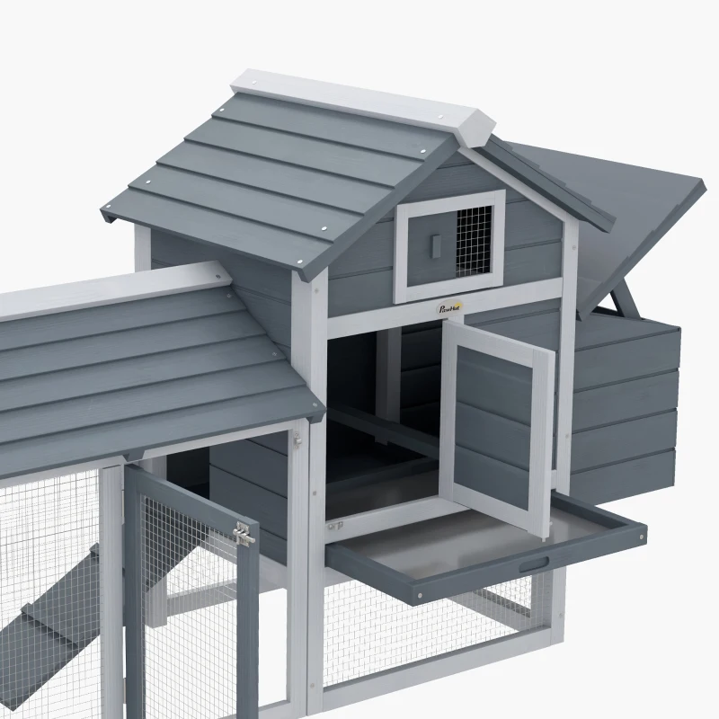 PawHut 59" Small Wooden Chicken coop Hen House Poultry Cage for Outdoor Backyard with 2 Doors, Nesting Box and Removable Tray, Gray
