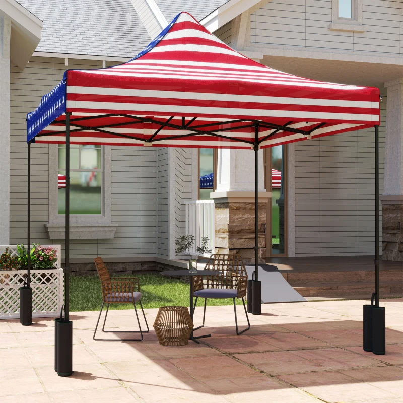 Outsunny 10' x 10' Replacement Canopy Top for Pop Up Canopy Tent with 4 Sand Bags, UPF50+ Protection, American Flag