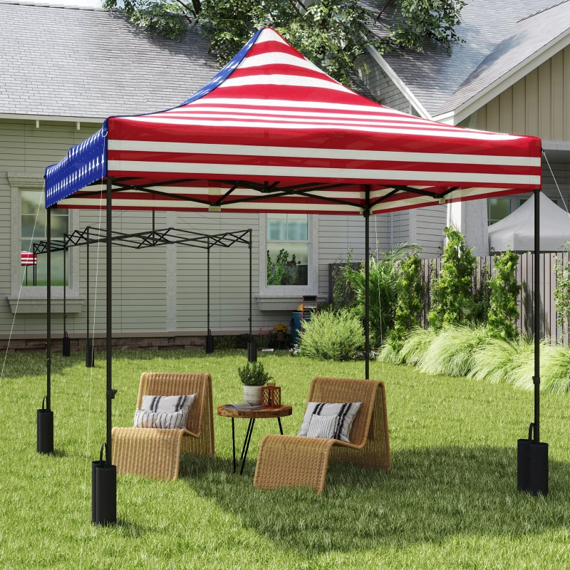Outsunny 10' x 10' Replacement Canopy Top for Pop Up Canopy Tent with 4 Sand Bags, UPF50+ Protection, American Flag