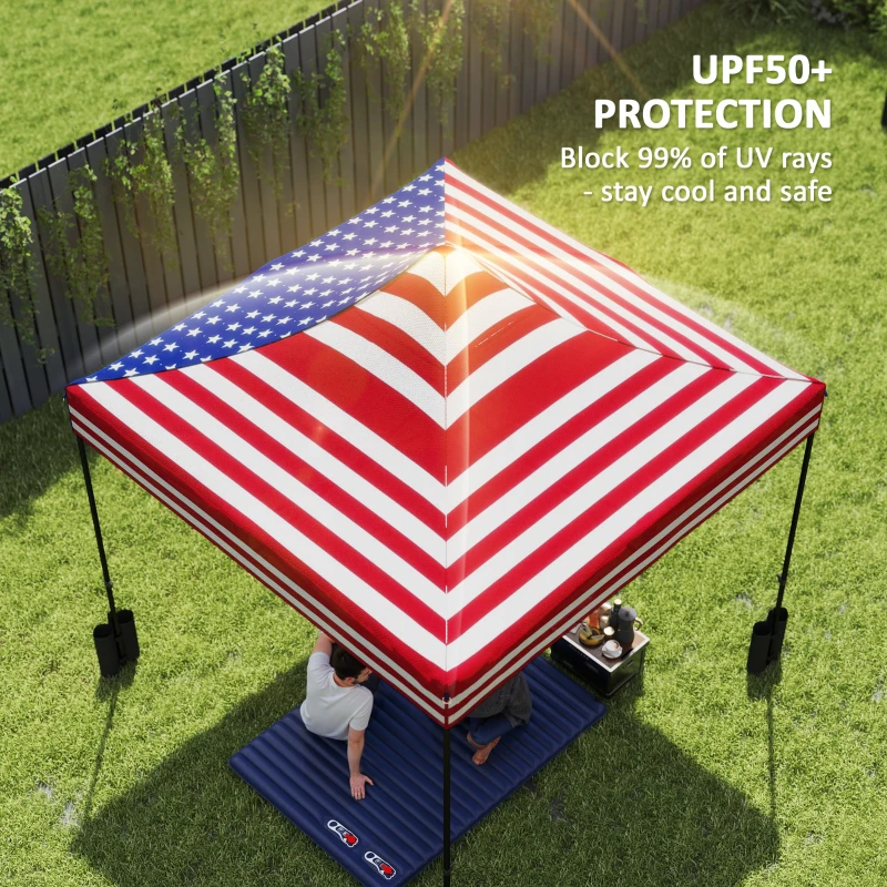 Outsunny 10' x 10' Replacement Canopy Top for Pop Up Canopy Tent with 4 Sand Bags, UPF50+ Protection, American Flag