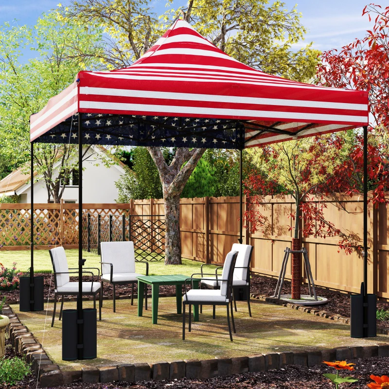Outsunny 10' x 10' Replacement Canopy Top for Pop Up Canopy Tent with 4 Sand Bags, UPF50+ Protection, American Flag