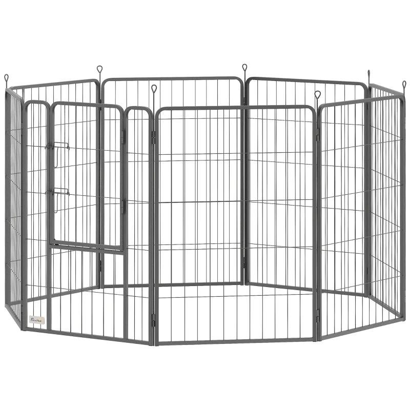 PawHut 39" Dog Playpen Indoor Outdoor, Portable Foldable 8 Panels Pet Playpen with Door & Strap for Large Dogs