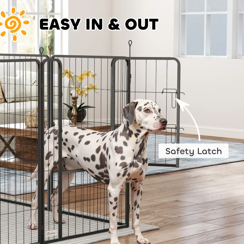 PawHut 39" Dog Playpen Indoor Outdoor, Portable Foldable 8 Panels Pet Playpen with Door & Strap for Large Dogs