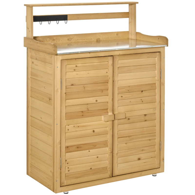 Outsunny Backyard Garden Tool Storage Shed, Outdoor Storage & Potting Bench with 2 Magnetic Close Doors & Large Interior Storage Space