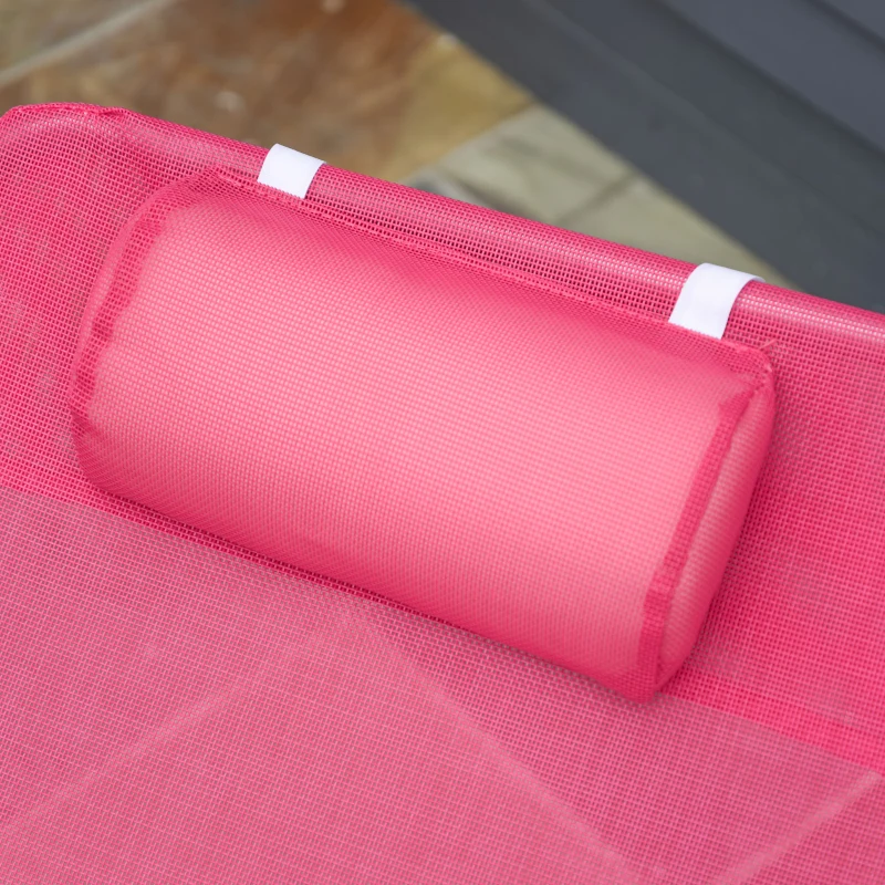 Outsunny Outdoor Lounge Chair, Portable Reclining Seat, Folding Chaise Lounge, Tanning Chair Bed with Pillow, Pink