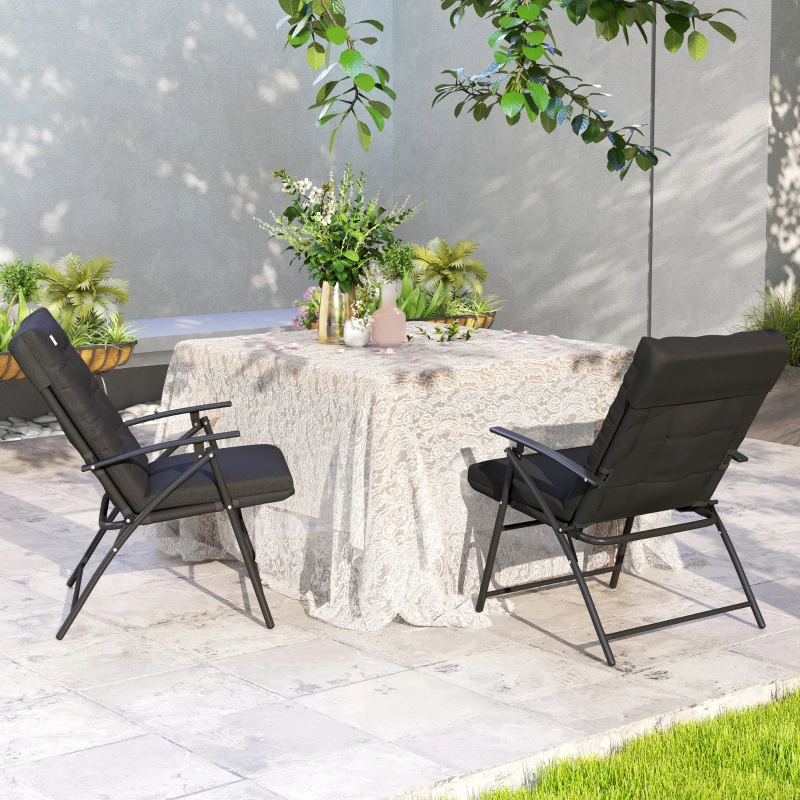 Outsunny Set of 2 Outdoor Folding Chairs with Adjustable Backrest, Padded Camping Chairs for Outdoor Events, Black
