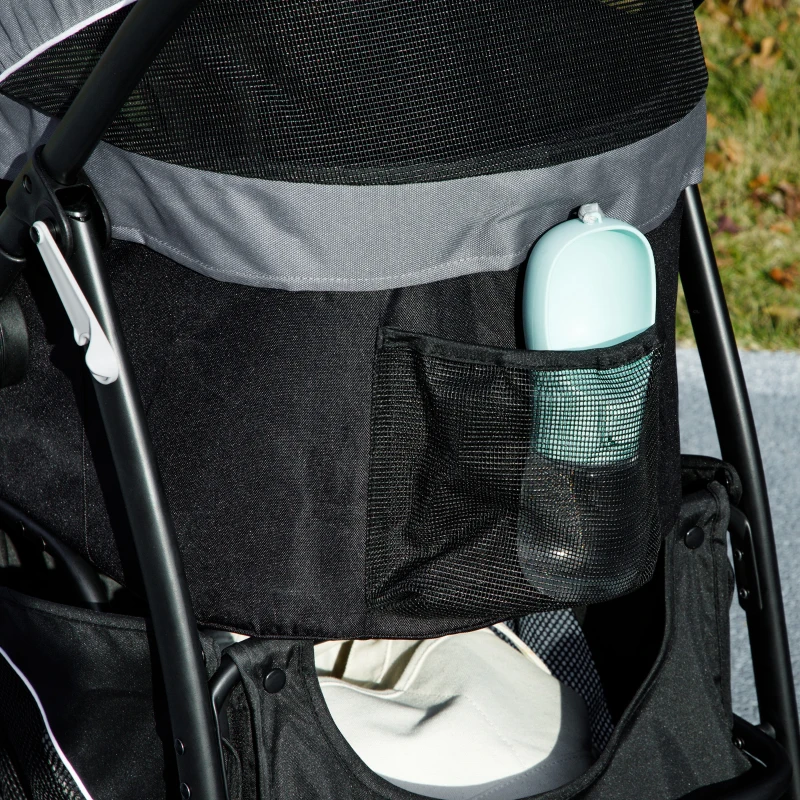 PawHut 3 in 1 Pet Jogging Stroller for Small Dogs and Cats with Detachable Carrier, Storage Basket, Gray