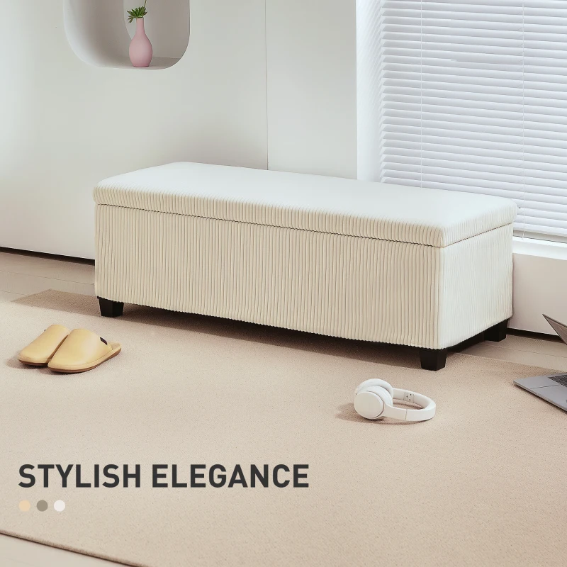 HOMCOM 44 Inches Ottoman with Storage, Lid, Legs, Corduroy End of Bed Bench for Living Room, Bedroom, Entryway, Beige