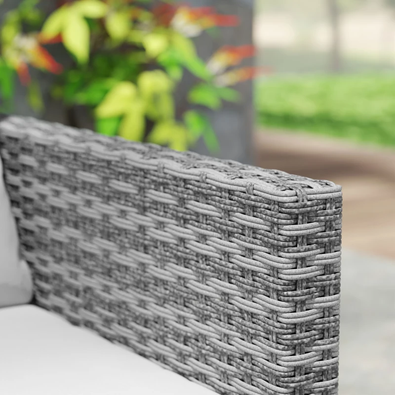 Outsunny 3PCS Patio Set, Wicker Bistro Set with Cushions, Rattan Chairs, Glass Coffee Table for Backyard, Porch, Balcony, Gray