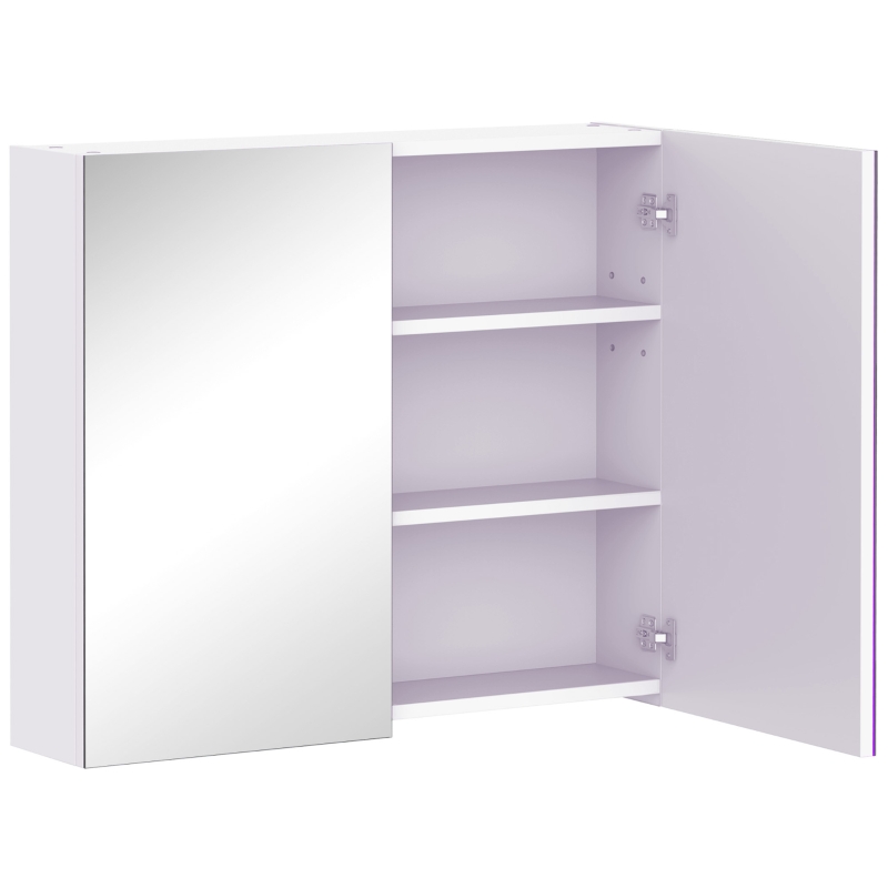 HOMCOM Wall Mount Mirrored Medicine Cabinet, Bathroom Mirror Cabinet with Adjustable Shelf, Double Soft Closing Doors, Light Lilac