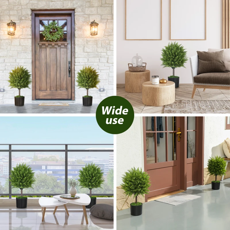 HOMCOM Set of 2 Decorative Artificial Plants, Cedar Topiary Trees in Pots, Fake Plants for Home Indoor outdoor Decor, Green