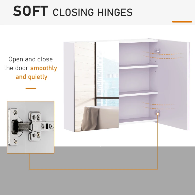 HOMCOM Wall Mount Mirrored Medicine Cabinet, Bathroom Mirror Cabinet with Adjustable Shelf, Double Soft Closing Doors, Light Lilac