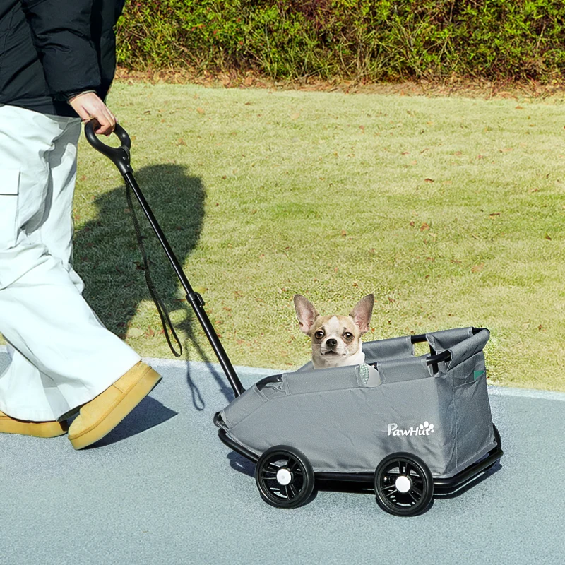 PawHut 4 Wheels Folding Lightweight Pet Stroller with Universal Handle Rod, Storage Bag, Washable Cushion for Miniature Dogs
