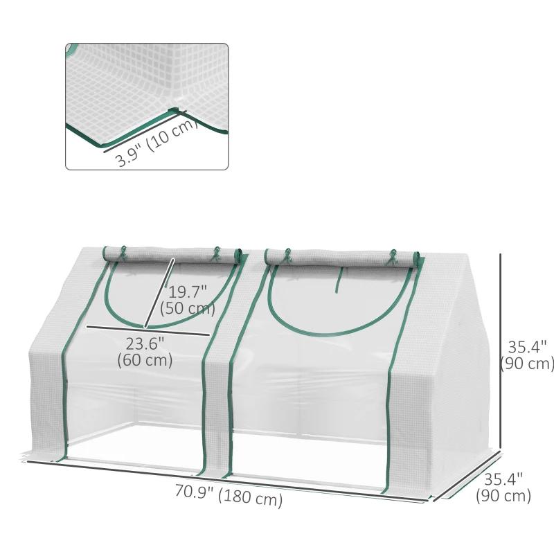 Outsunny 6' x 3' x 3' Portable Mini Greenhouse, Garden Green House Kit with 2 PE/Plastic Covers, Steel Frame and 2 Roll Up Zipper Windows, White