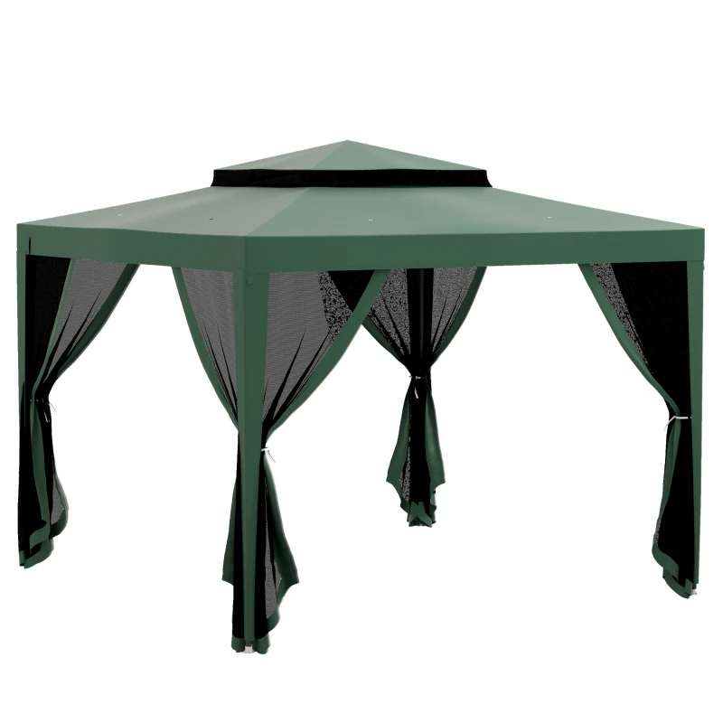 Outsunny 10' x 10' Outdoor Canopy Tent Party Tent with Mesh Netting and Double Tier Roof for Backyard, Garden, Patio, Green