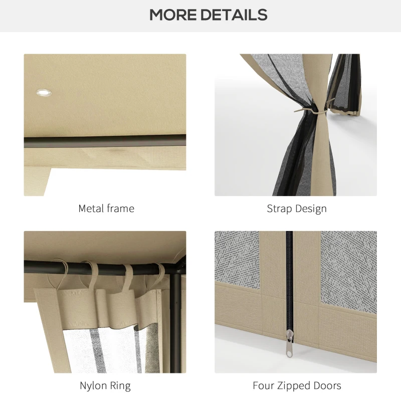 Outsunny 9.6' x 11.6' Patio Gazebo Outdoor Canopy Shelter with 2-Tier Roof and Netting, Steel Frame for Garden, Taupe