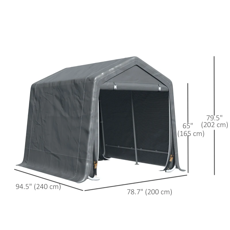 Outsunny 7.9' x 6.6' Garden Storage Tent, Patio Storage Shelter w/ Metal Frame and Double Zipper Doors, Dark Grey