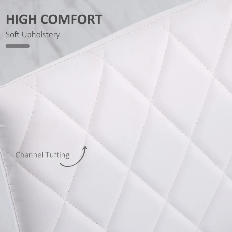 HOMCOM Modern Dining Chairs Set of 4, Upholstered Faux Leather Kitchen Chairs with Rhombic Tufting and Metal Legs for Living Room, White